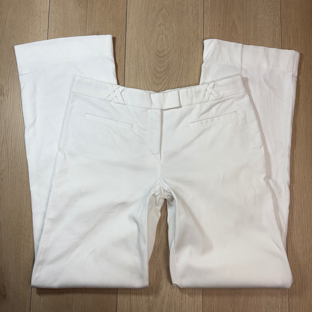 Tory Burch White Corduroy Straight Leg Pants Size 8 Lattice Waist Detail